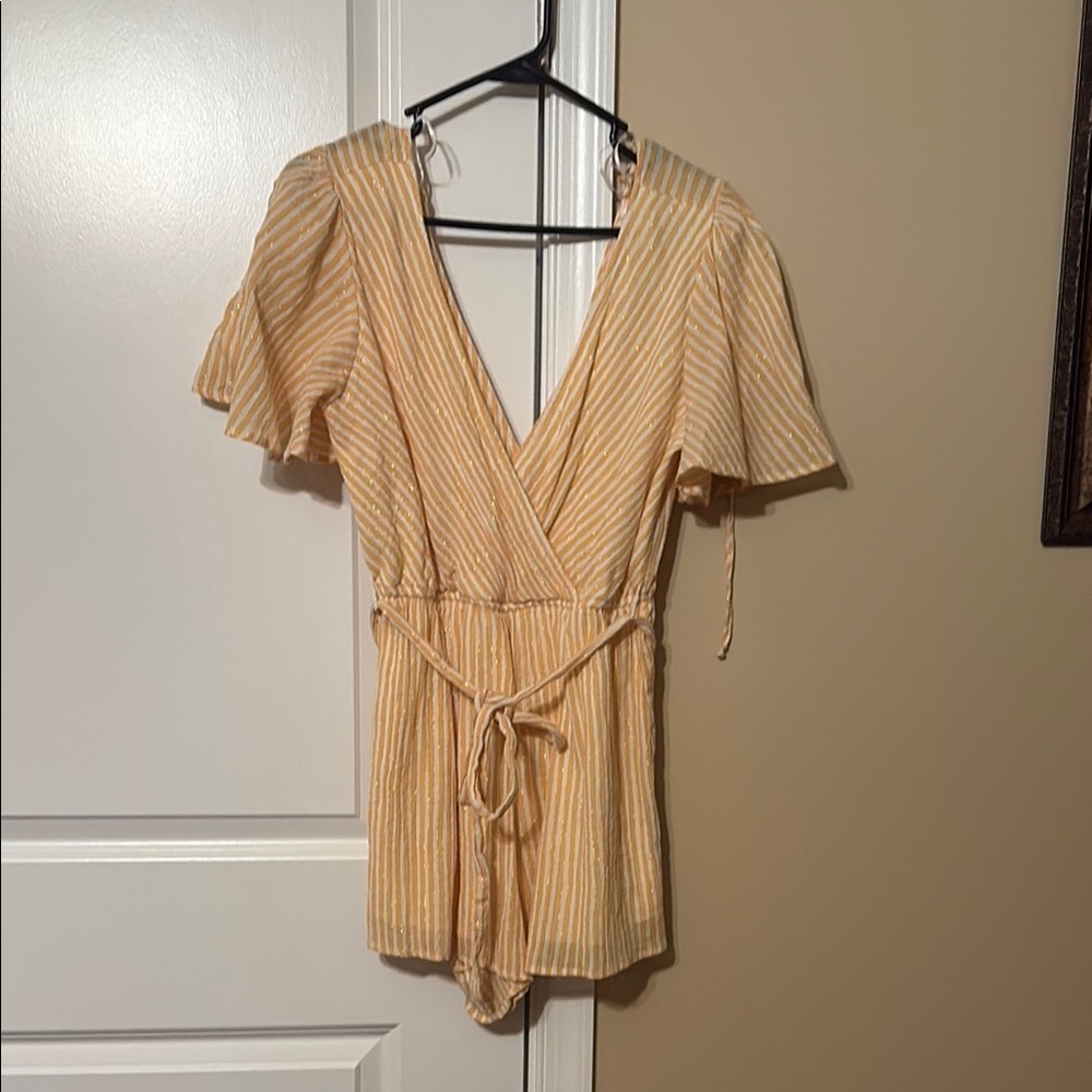 Francesca's Collections Yellow Striped Romper